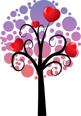Kalpli aşk ağacı ve kopyalama alanı, vektör illüstrasyonu 