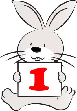 Çizgi film şirin tavşan tutma kartı, bir numaralı eğitim konsepti.  