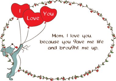 İçinde kalp ve balon olan Sevgililer Günü kartı.