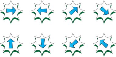 Beyaz arkaplanda düz ok simgeleri kümesi, vektör illüstrasyonu  