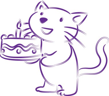 Beyaz arka planda izole edilmiş küçük şirin kedi doğum günü pastası, romantik konsept, yıldönümü konsepti