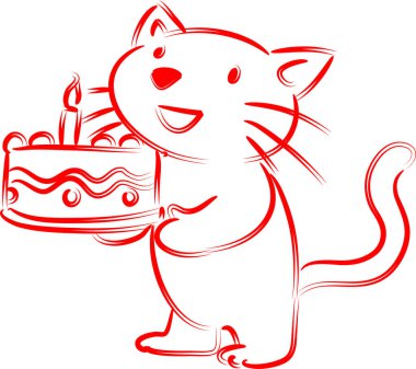 Beyaz arka planda izole edilmiş küçük şirin kedi doğum günü pastası, romantik konsept, yıldönümü konsepti