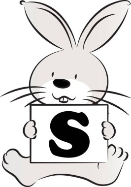 Çizgi film sevimli tavşan tutma kartı S harfi, eğitim konsepti 
