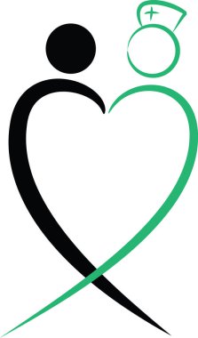 Renkli düz kalp şekilli hemşire ve hasta logosu simgesi beyaz arkaplan, vektör, illüstrasyon