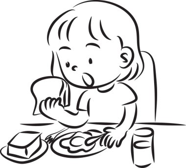 Kahvaltı yiyen çocuğun vektör çizimi