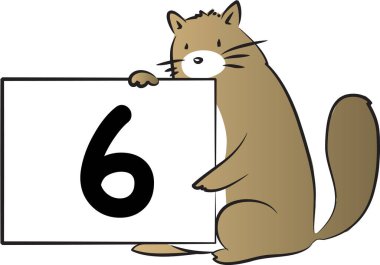 Çizgi film kedi tutma kartı, 6 numara, eğitim konsepti.  