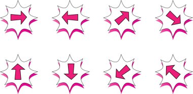 Beyaz arkaplanda düz ok simgeleri kümesi, vektör illüstrasyonu  