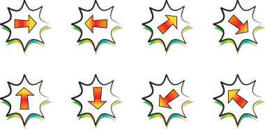 Beyaz arkaplanda düz ok simgeleri kümesi, vektör illüstrasyonu  