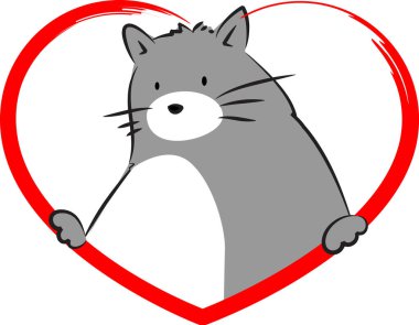 Kalbinde beyaz arka planda izole edilmiş küçük sevimli bir kedi, romantik bir kavram. 