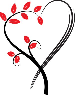 Beyaz arkaplanda ağaç dalları olan renkli düz kalp logosu, 