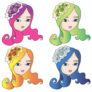 beyaz arka plan, vektör, illüstrasyon üzerinde izole güzel bayan çizgi film