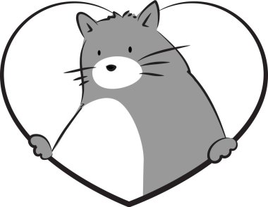 beyaz arka planda izole edilmiş kalbi olan küçük sevimli bir kedi. Romantik bir kavram. 