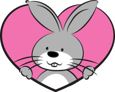 beyaz arka planda izole edilmiş kalbi olan küçük sevimli tavşancık, romantik konsept 