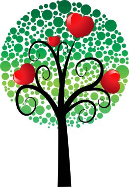 Kalpli aşk ağacı ve kopyalama alanı, vektör illüstrasyonu 