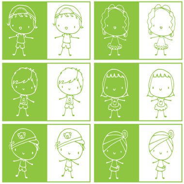 Farklı çizgi film karakterlerinin el çizimleri.