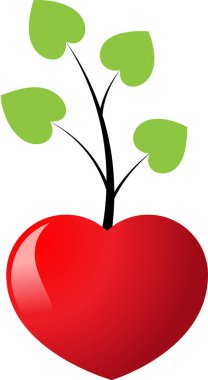 Beyaz arkaplanda ağaç dalları olan renkli düz kalp logosu, 