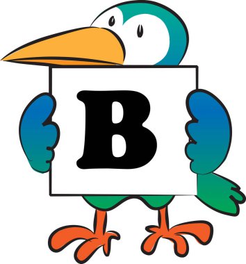 Beyaz arka planda B harfi olan komik bir hayvan karakteri.