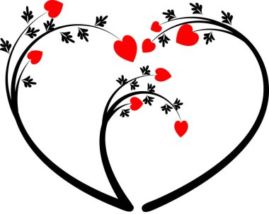 Beyaz arkaplanda ağaç dalları olan renkli düz kalp logosu, 