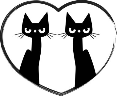 Beyaz arka planda izole edilmiş sevimli kedi ve kalp logosu, romantik konsept 