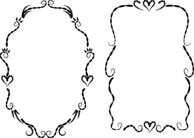 Beyaz arkaplan, vektör, illüstrasyon üzerinde izole edilmiş kalpleri olan güzel dekoratif çerçeveler. 