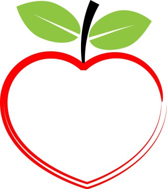 Beyaz arka planda izole edilmiş kalp şeklinde renkli düz elma logosu 