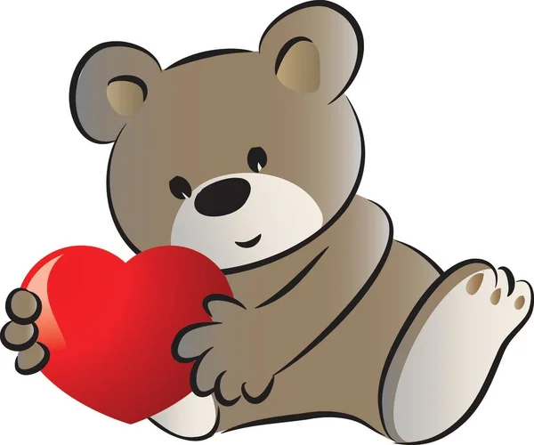 Cartoon Cute Little Bear Heart Isolated White Background Romantic Concept — Stock Vector