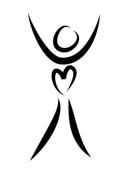 心と愛の概念を持った人間の体の手を筆で描き — ストックベクタ
