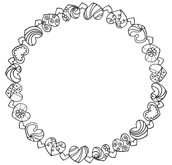 Set Van Mooie Decoratieve Frame Met Harten Geïsoleerd Witte Achtergrond — Stockvector