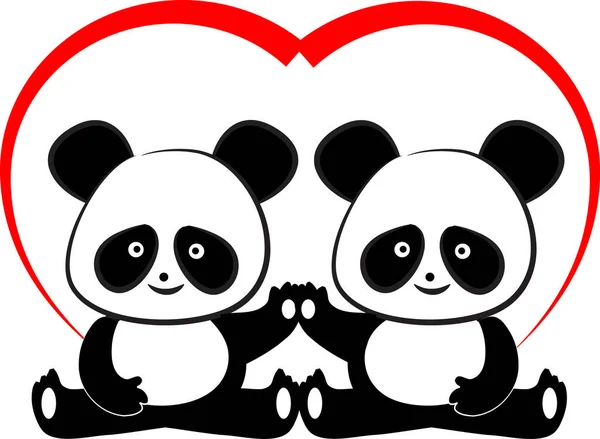 Pandas Love Card Template Isoliert Auf Weißem Hintergrund Vektorillustration — Stockvektor