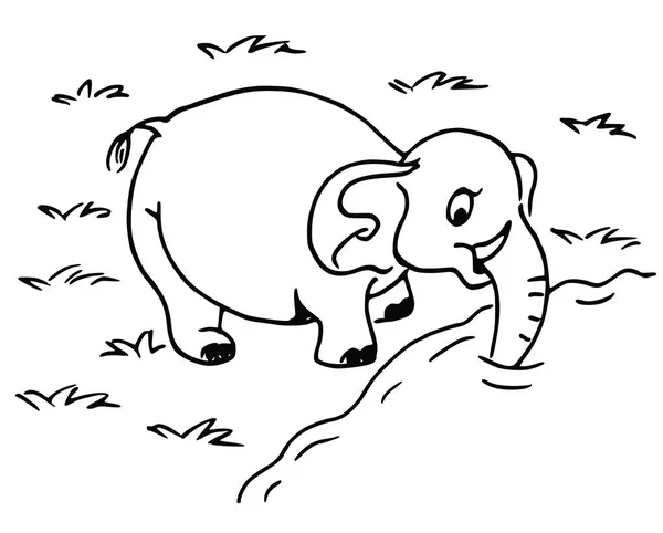 Niedliche Karikatur Elefanten Zeichnung Isoliert Auf Weißem Hintergrund — Stockvektor