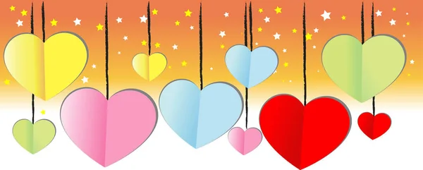Kolekce Krásných Papírových Ozdobných Srdcí Zavěšených Provazech Koncept Lásky — Stockový vektor