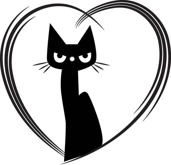Kreskówki Cute Little Cat Sercem Izolowane Białym Tle Romantyczny Pomysł — Wektor stockowy