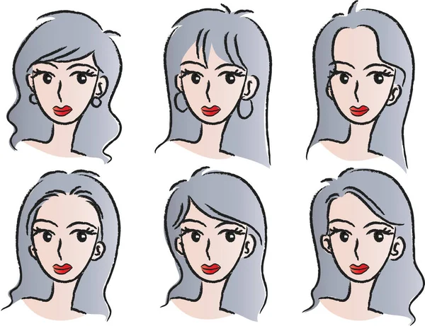 Conjunto Dibujos Animados Hermosas Chicas Con Peinados Aislados Sobre Fondo — Vector de stock