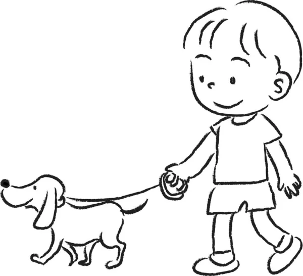 Enfant Avec Chien Isolé Sur Fond Blanc Vecteur — Image vectorielle