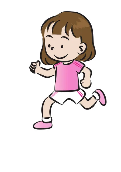 Kreslené Dívka Sportovním Oblečení Běží Izolované Bílém Pozadí Sportovní Koncept — Stockový vektor