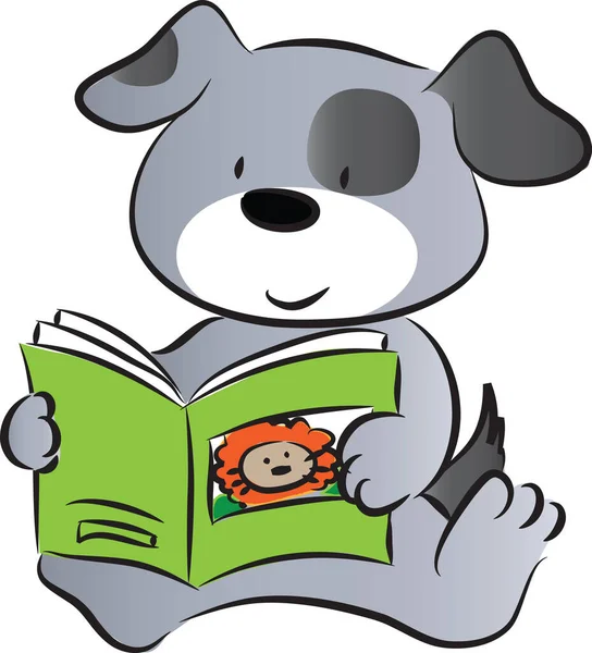 Cartoon Schattig Hond Lezen Boek Onderwijs Concept — Stockvector