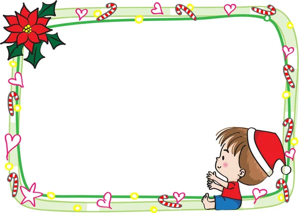 Ragazza Dei Cartoni Animati Con Elfo Natale Carta Regalo — Vettoriale Stock
