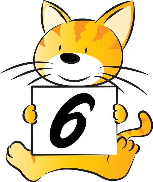 6番の教育概念を持つ漫画のかわいい猫の保持カード — ストックベクタ