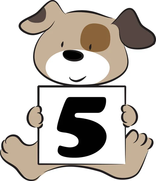 5番の教育コンセプトを持つ漫画のかわいい犬の保持カード — ストックベクタ