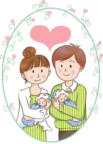 Cartoon Eltern Mit Neugeborenen Isoliert Auf Weißem Hintergrund Familienzeitkonzept — Stockvektor