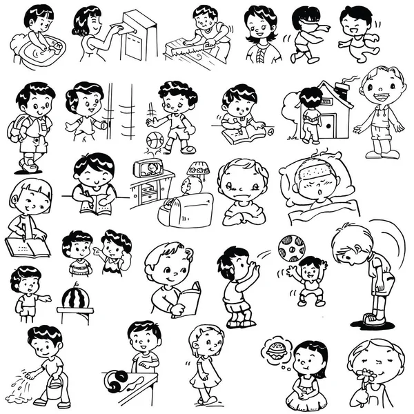 Dibujos Animados Niñas Niños Aislados Sobre Fondo Blanco — Vector de stock