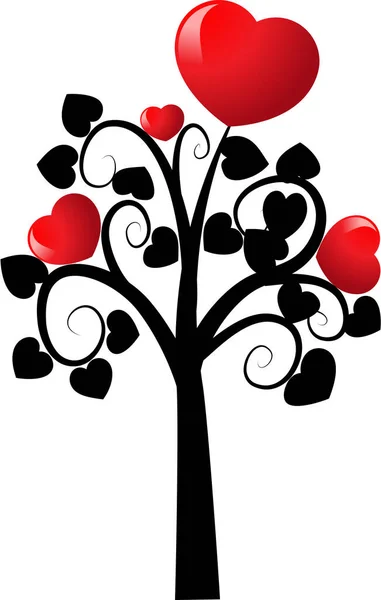 Árbol Amor Con Corazones Espacio Copia Ilustración Vectorial — Vector de stock