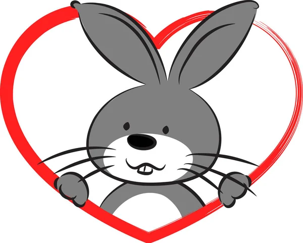 Beyaz Arka Planda Izole Edilmiş Kalbi Olan Küçük Sevimli Tavşancık — Stok Vektör