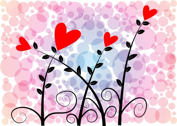 Ramas Árbol Con Corazones Concepto Amor Vector Ilustración — Archivo Imágenes Vectoriales