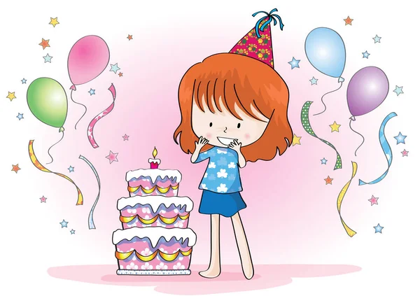 Birthday Girl Color Vector Illustration — Stock Vector