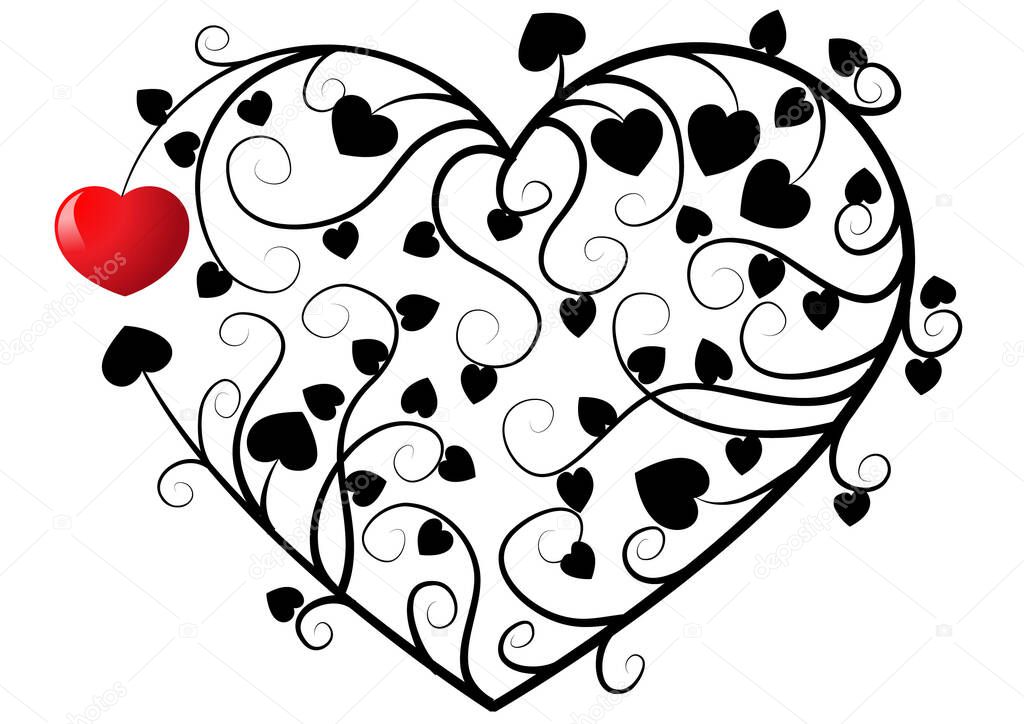 Colorful flat heart logo with tree branches  isolated on white background,