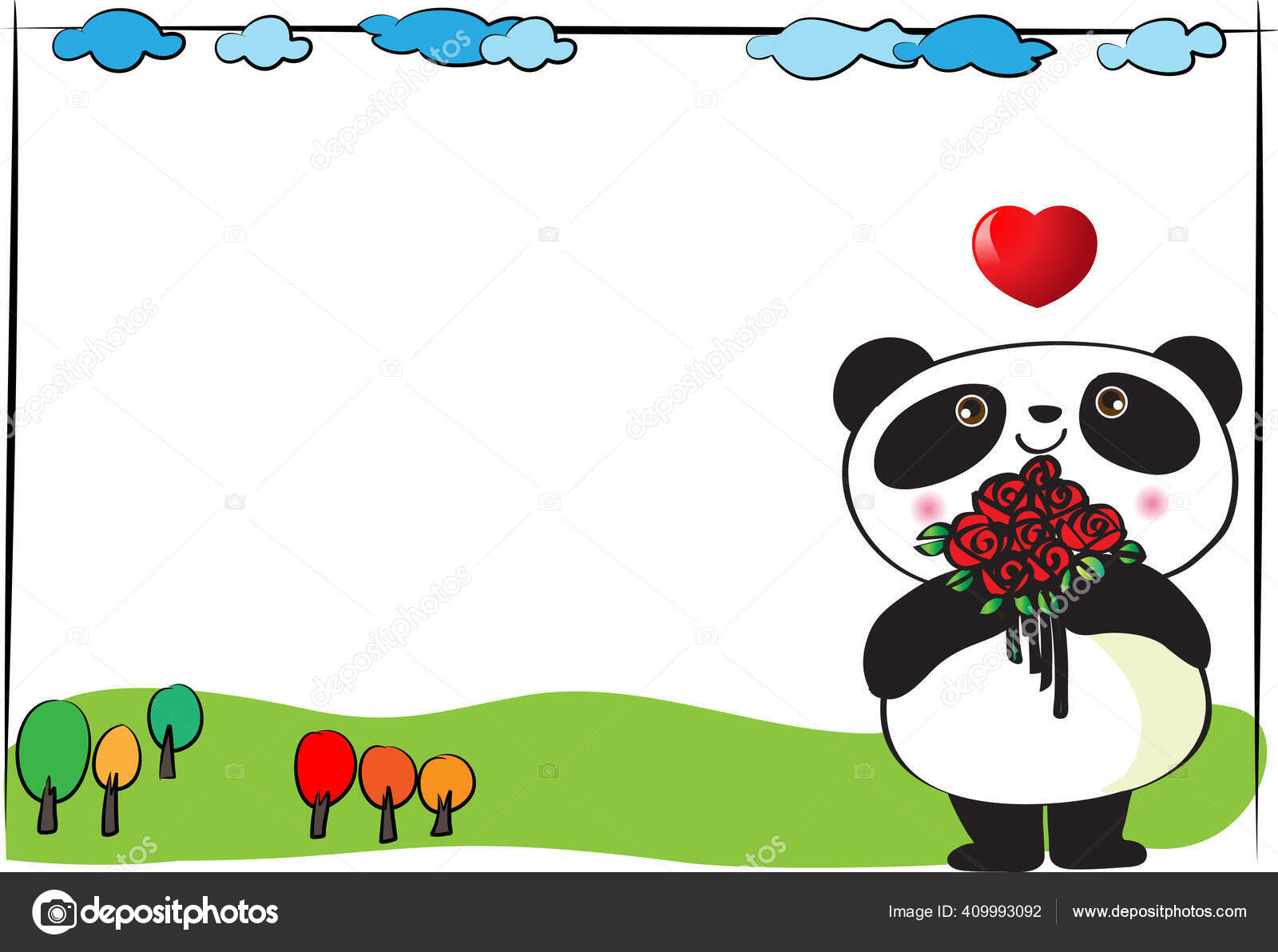 Kartun Panda Lucu Dengan Hati Cinta Stok Vektor Wenpei 409993092
