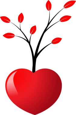 Beyaz arkaplanda ağaç dalları olan renkli düz kalp logosu, 