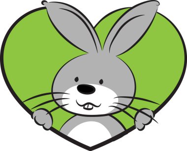 beyaz arka planda izole edilmiş kalbi olan küçük sevimli tavşancık, romantik konsept 