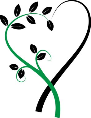 Beyaz arkaplanda ağaç dalları olan renkli düz kalp logosu, 